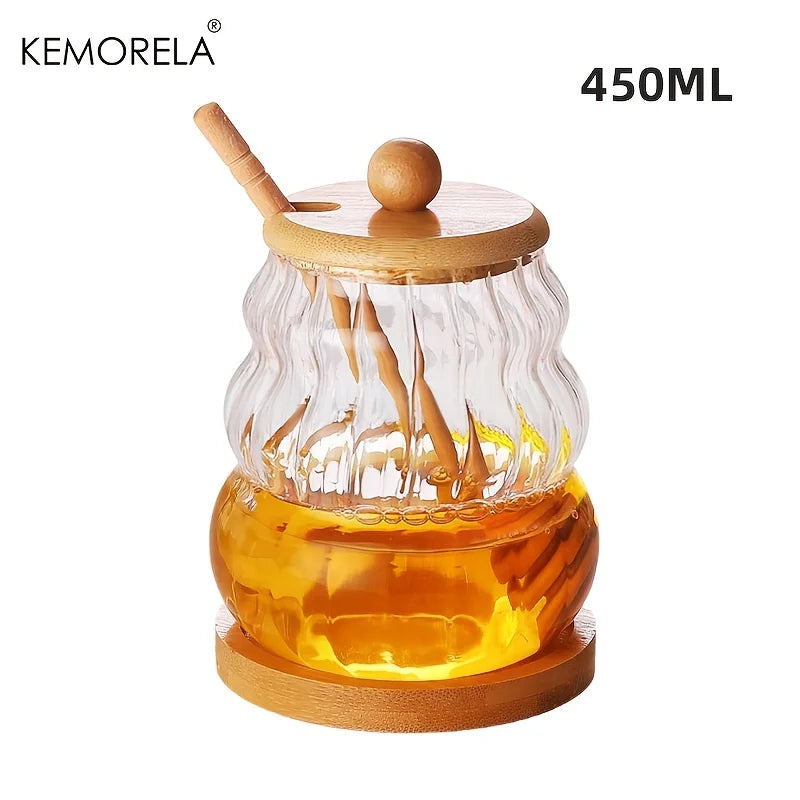 Glass Honey Jar with Bamboo Lid & Wooden Dipper (330/450ml)