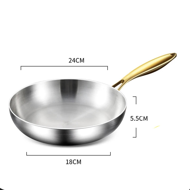 316 Stainless Steel Frying Pan with Gold Handle