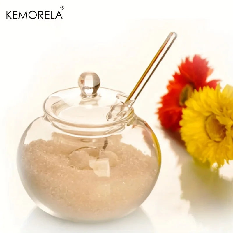 Round Glass Spice Jar with Ball Lid & Glass Spoon (250ml)