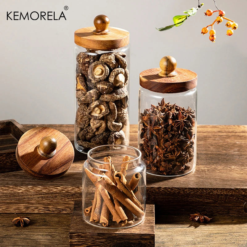 Glass Pantry Jar with Acacia Wood Ball Lid (3 Sizes)