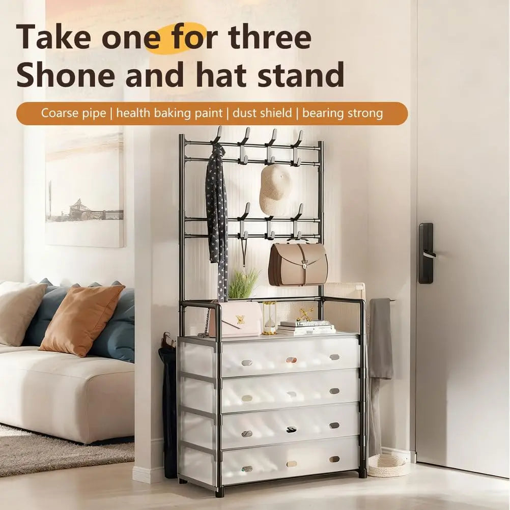 4-Tier Shoe Rack with Hooks