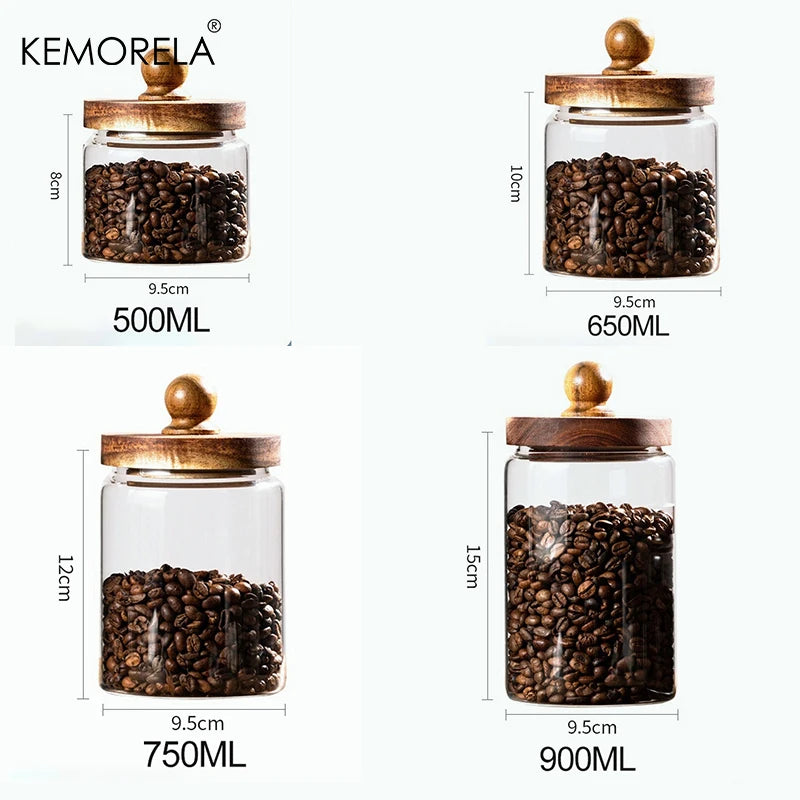 Glass Pantry Jar with Acacia Wood Ball Lid (3 Sizes)