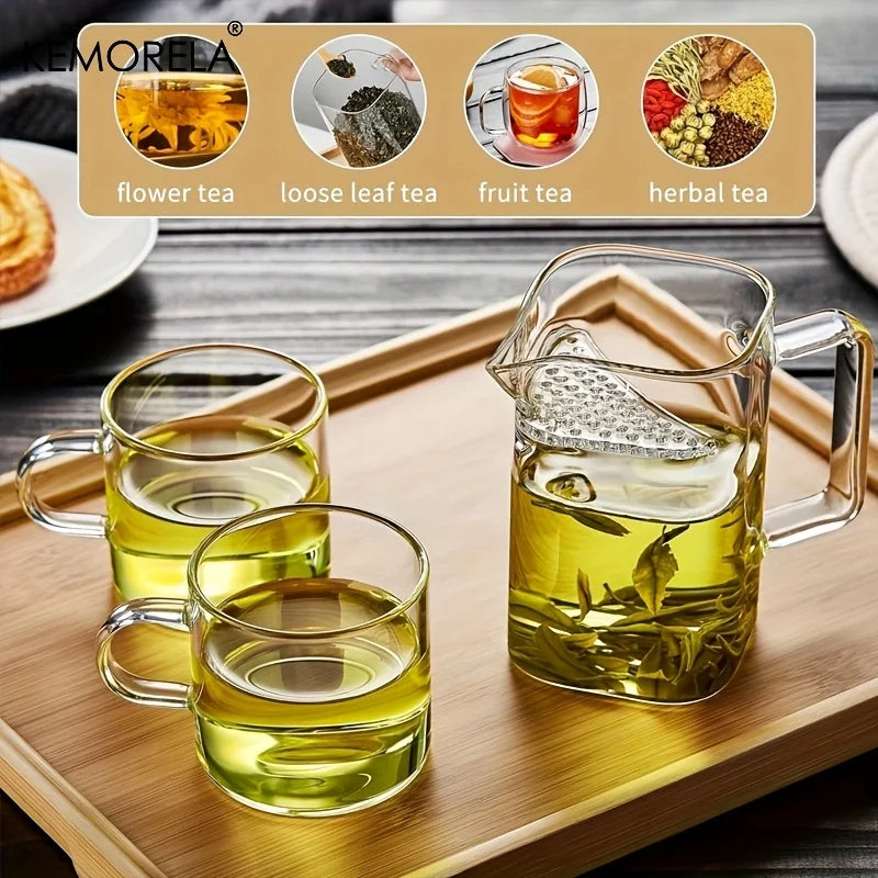 Square Glass Water Pitcher with Fish Tail Strainer & Handle (1.2L)