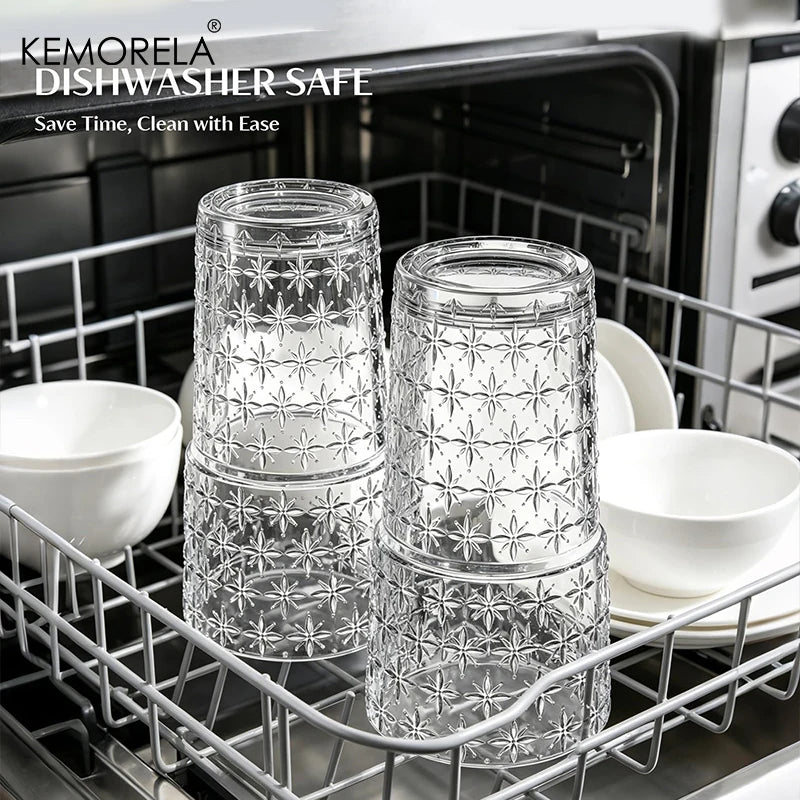 Star-Textured Glass Cup with Lid & Straw (1-2pcs)