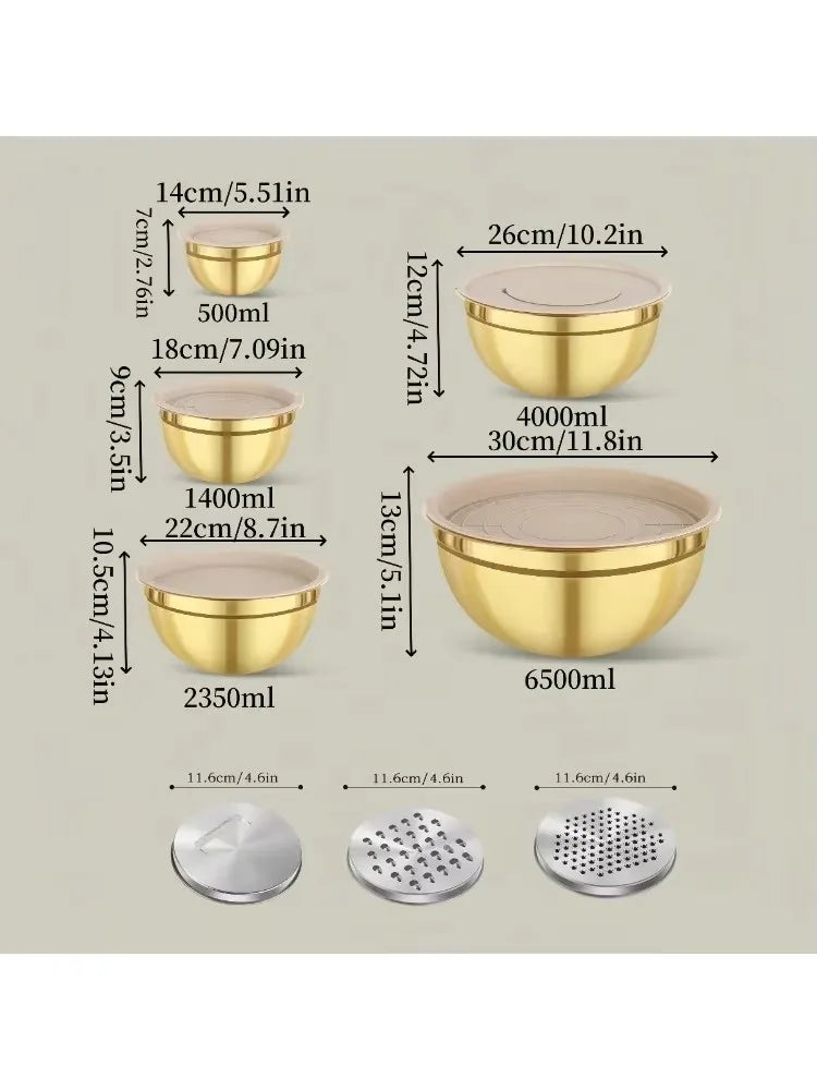 Stainless Steel Mixing Bowl Set with Lids – 10 Pieces