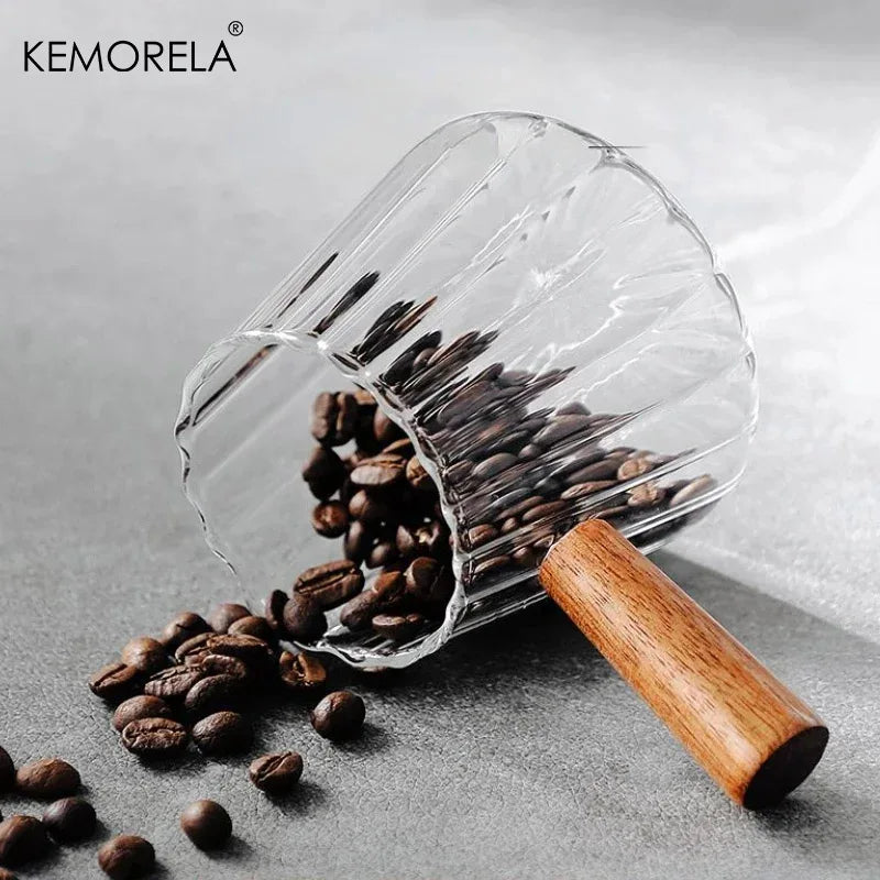 Ribbed Glass Espresso Cup with Wooden Handle & Scale (180ml)