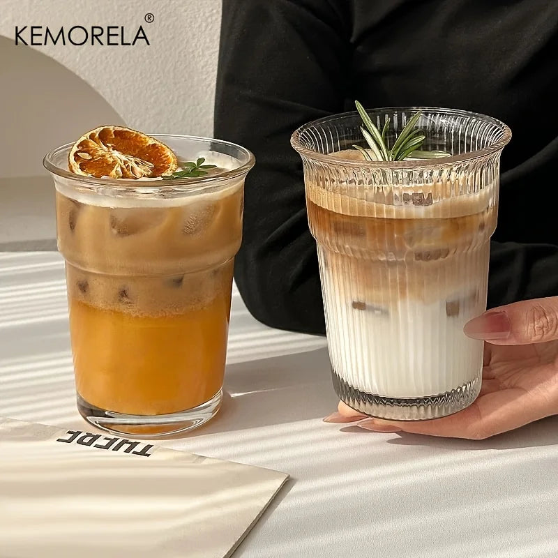 Ribbed Wide-Mouth Glass Coffee Cup (2pcs)