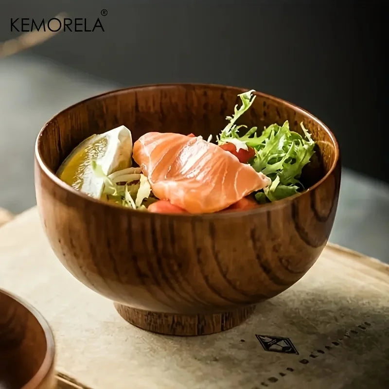 Natural Teak Wood Round Soup & Rice Bowl (2 Sizes, Set Options)