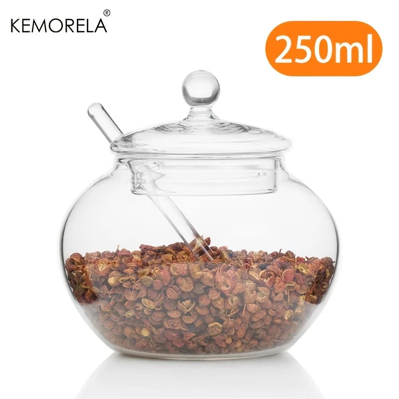 Round Glass Spice Jar with Ball Lid & Glass Spoon (250ml)