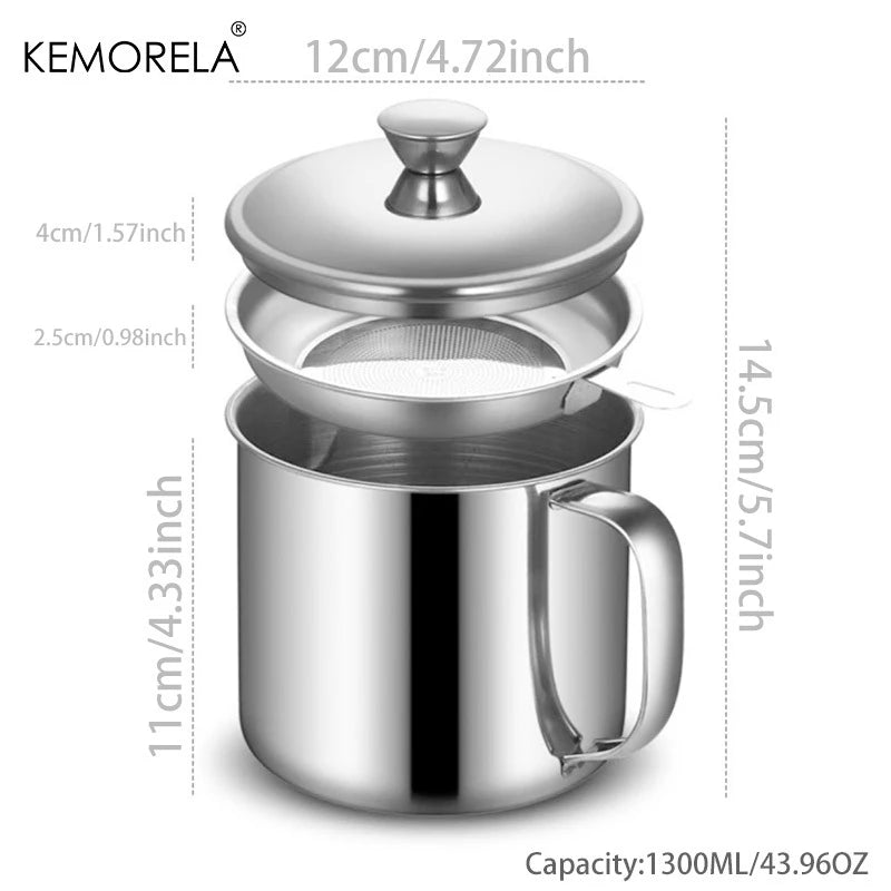 Stainless Steel Oil Storage Pot with Strainer