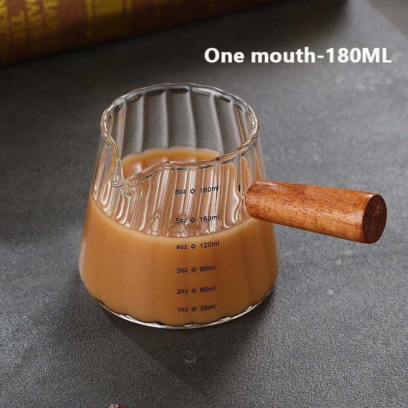 Ribbed Glass Espresso Cup with Wooden Handle & Scale (180ml)