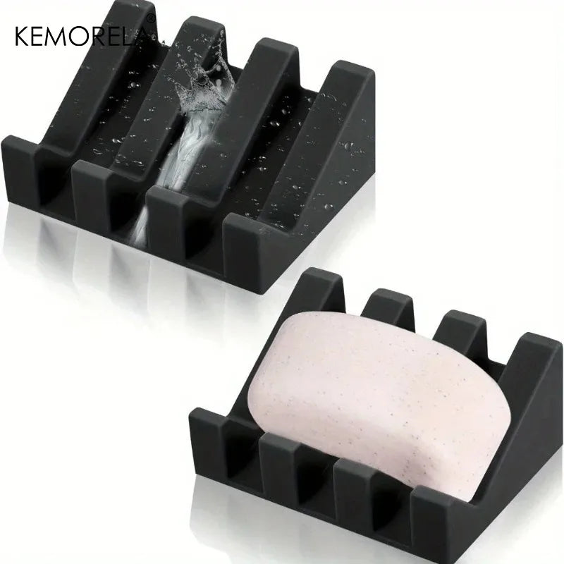 Self-Draining Silicone Soap Dish with Drainage Ridges (Matte Black)