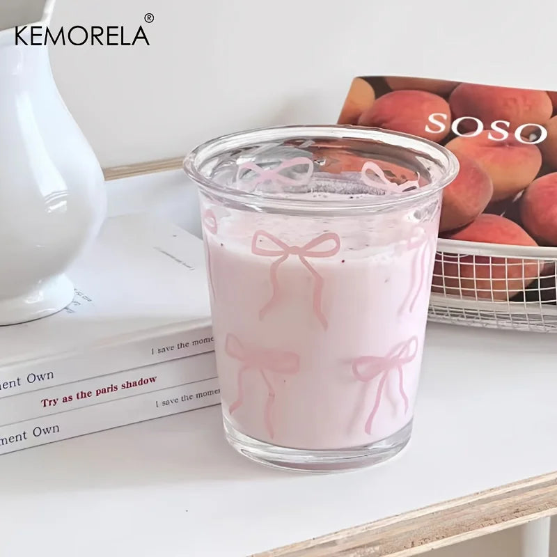 Pink Bow-Print Glass Tumbler (Set of 2, 350ml)