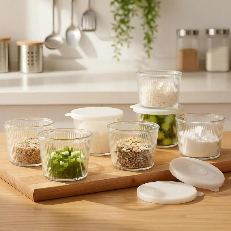 Ribbed Glass Food Storage Bowls with Lids (Set of 4)