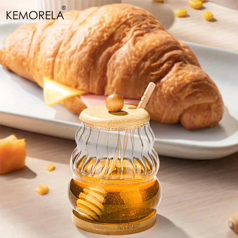 Glass Honey Jar with Bamboo Lid & Wooden Dipper (330/450ml)
