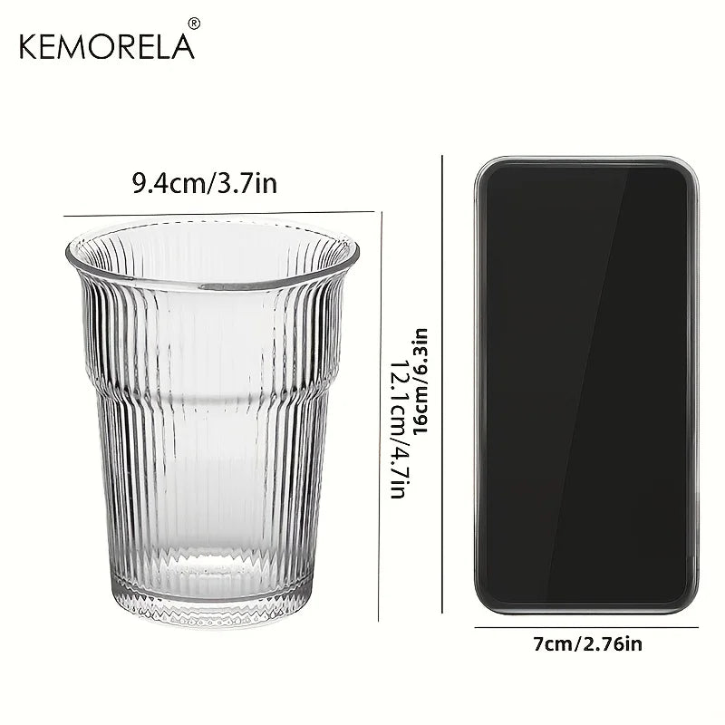 Ribbed Wide-Mouth Glass Coffee Cup (2pcs)