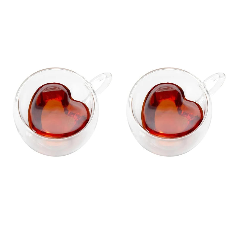 Double-Wall Heart-Shaped Glass Cup with Handle (Set of 4, 80ml)