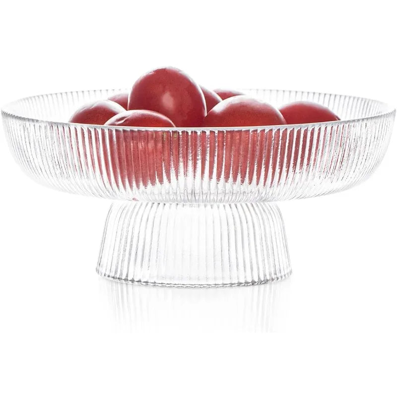 Ribbed Glass Footed Fruit Bowl