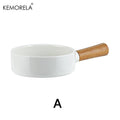 Matte White Ceramic Sauce Pan with Bamboo Handle (14/16cm)