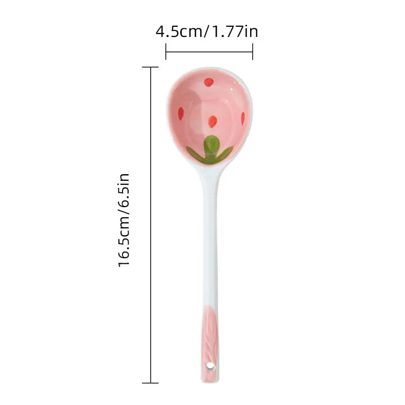 Hand-Painted Strawberry Ceramic Soup Ladle (Set of 5)