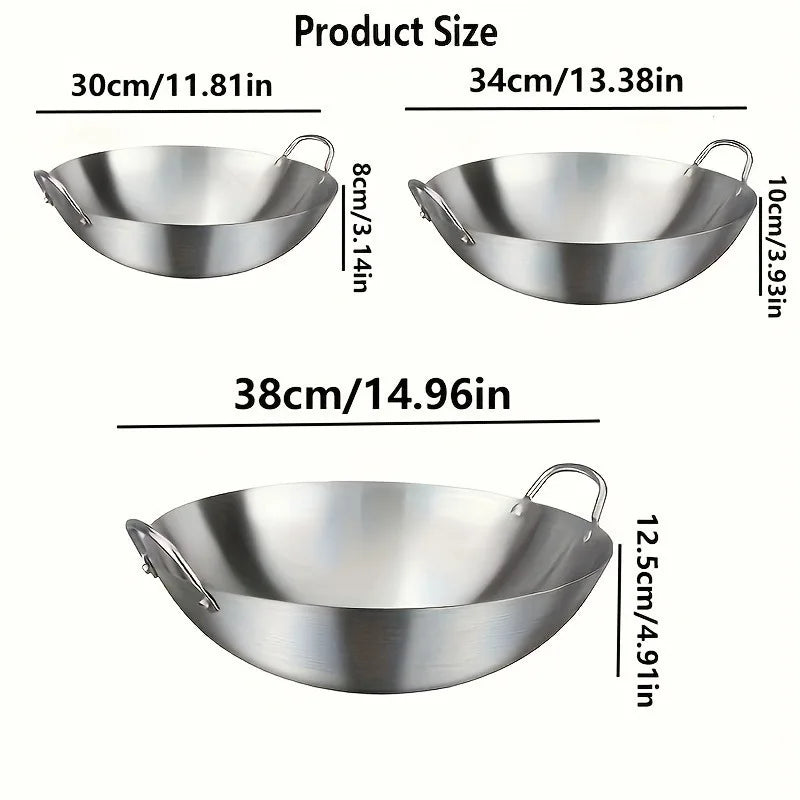 Stainless Steel Dual-Handle Flat Wok (30/32/34cm)