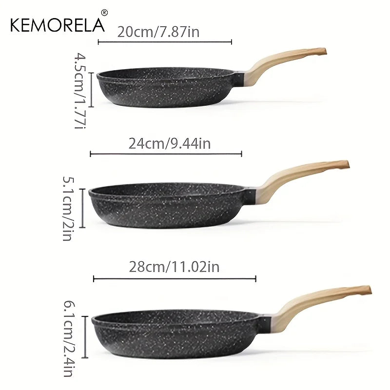 Granite-Coated Non-Stick Frying Pan with Wood-Effect Handle (20/24/28cm)
