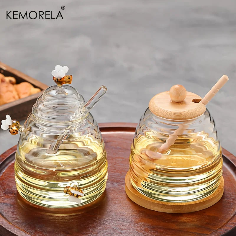 Glass Honey Jar with Bamboo Lid & Dipper