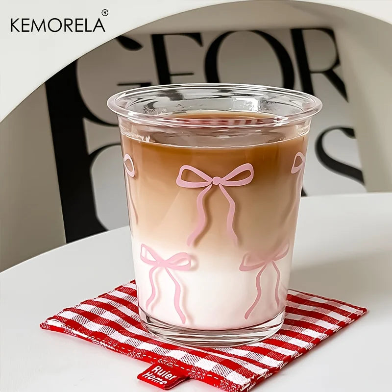 Pink Bow-Print Glass Tumbler (Set of 2, 350ml)