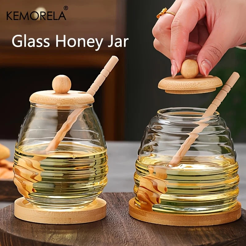 Glass Honey Jar with Bamboo Lid & Dipper