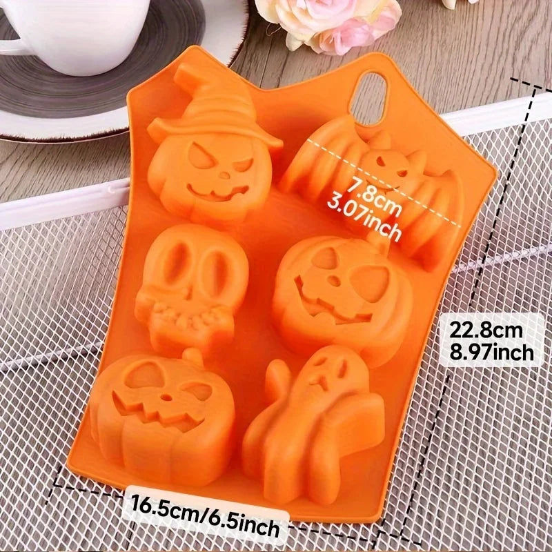 Halloween Silicone Baking Mold — Pumpkin, Ghost, Bat & Skull (6-Cavity)