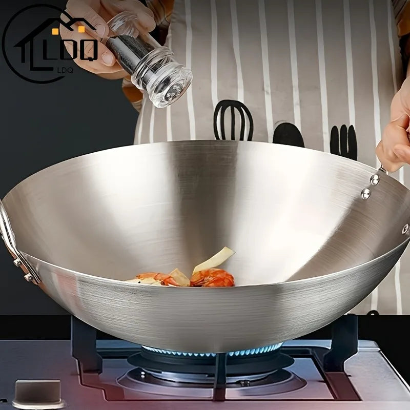 Stainless Steel Dual-Handle Flat Wok (30/32/34cm)
