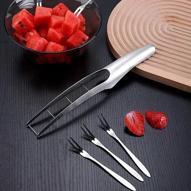 Stainless Steel Watermelon Slicer & Cube Cutter Tongs (2-in-1)