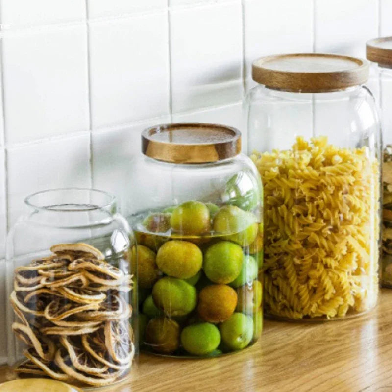 Large Glass Food Storage Jar with Acacia Wood Lid