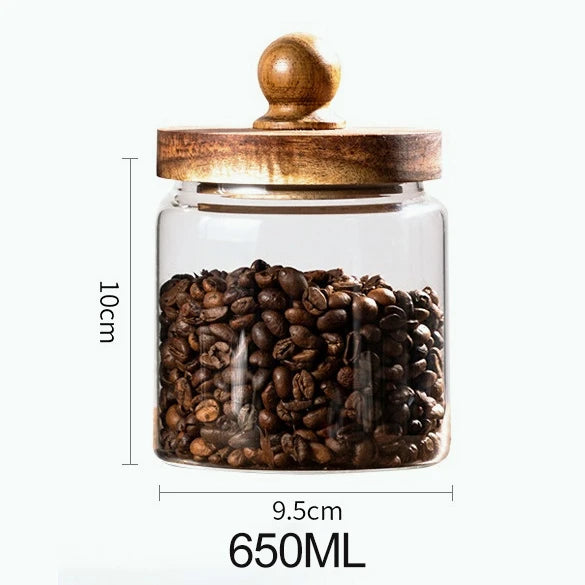 Glass Pantry Jar with Acacia Wood Ball Lid (3 Sizes)