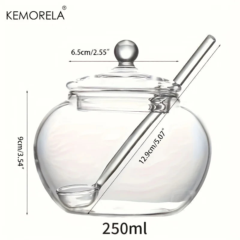 Round Glass Spice Jar with Ball Lid & Glass Spoon (250ml)