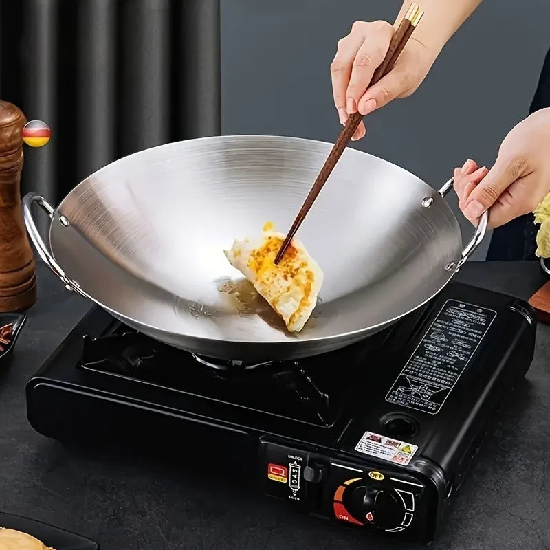 Stainless Steel Dual-Handle Flat Wok (30/32/34cm)