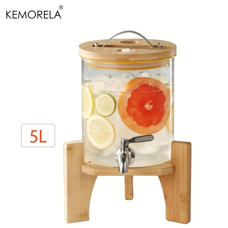 Glass Drink Dispenser with Bamboo Stand & Spigot (3.5L/5L)