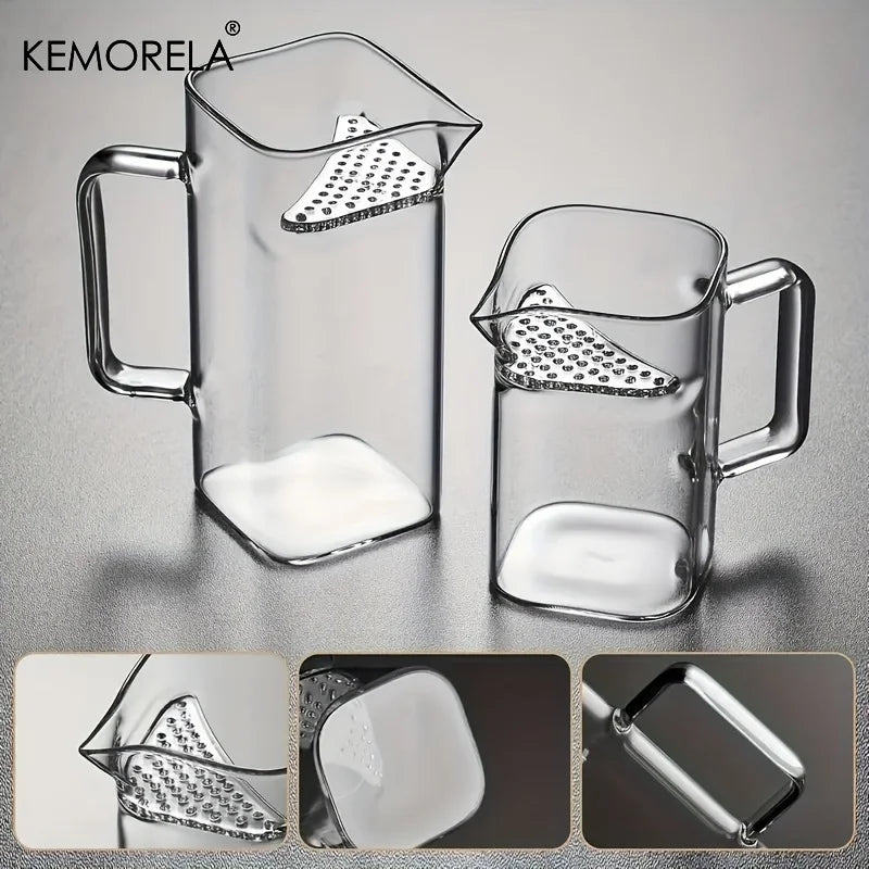 Square Glass Water Pitcher with Fish Tail Strainer & Handle (1.2L)
