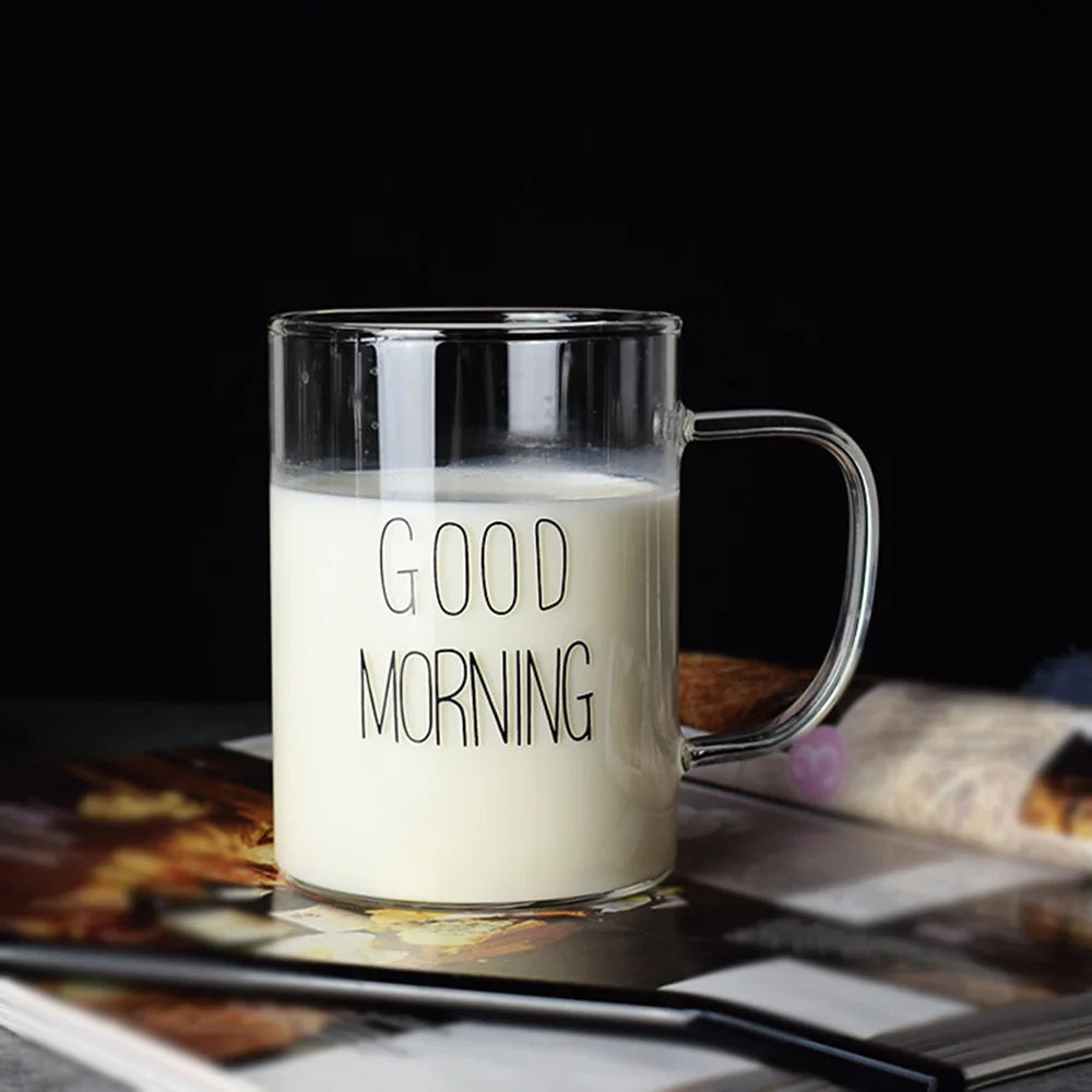 Good Morning Glass Mug with Handle