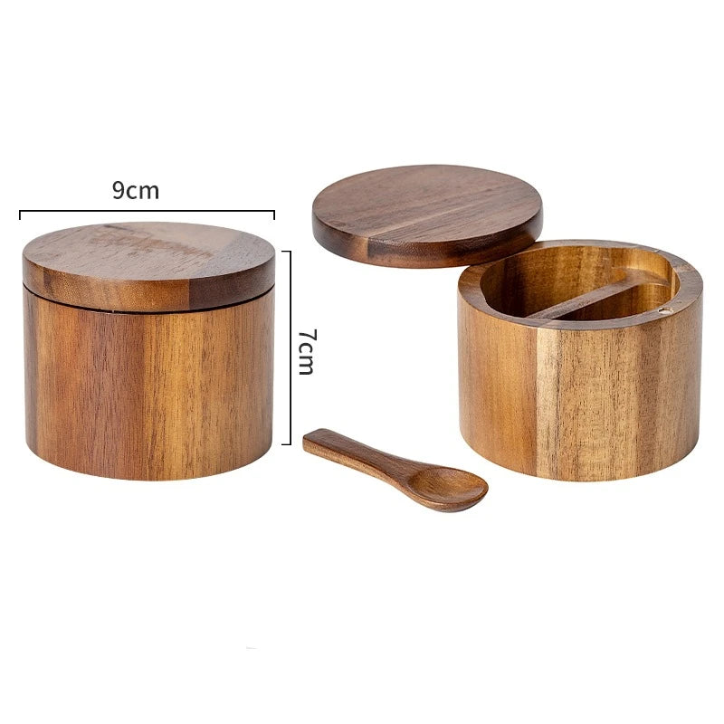 Acacia Wood Salt & Pepper Cellar with 360° Swivel Lid