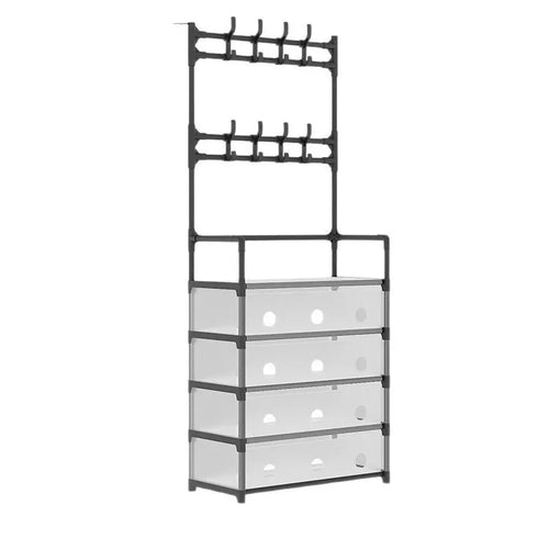 4-Tier Shoe Rack with Hooks
