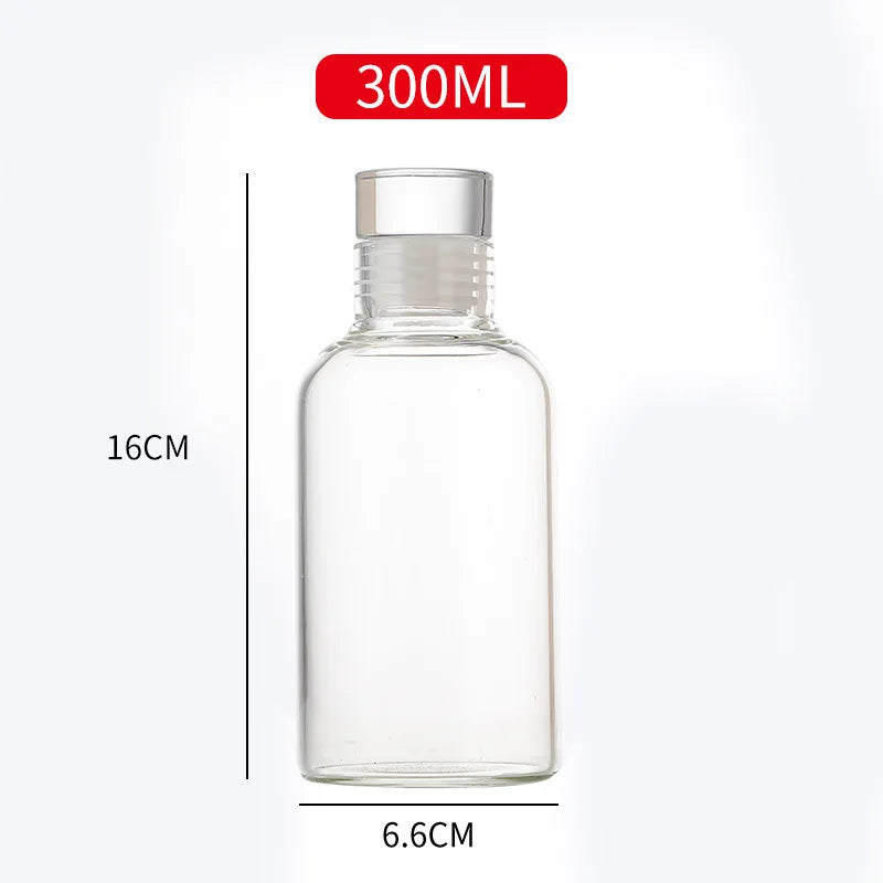 Round Glass Water Bottle with Stainless Lid (300/500/700ml)