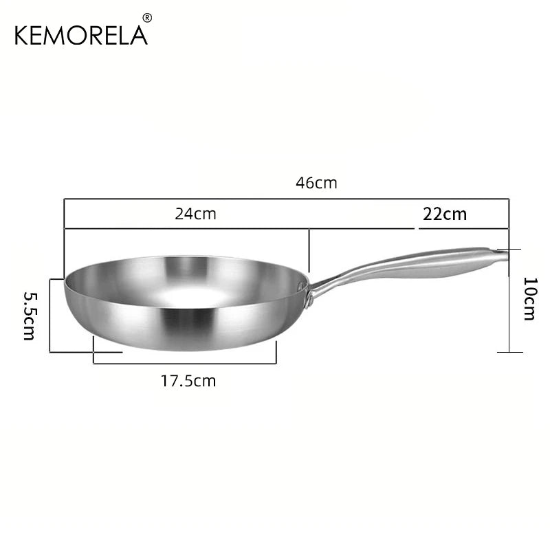 Mirror-Polished Stainless Steel Frying Pan with Long Handle (20/24/28/30cm)