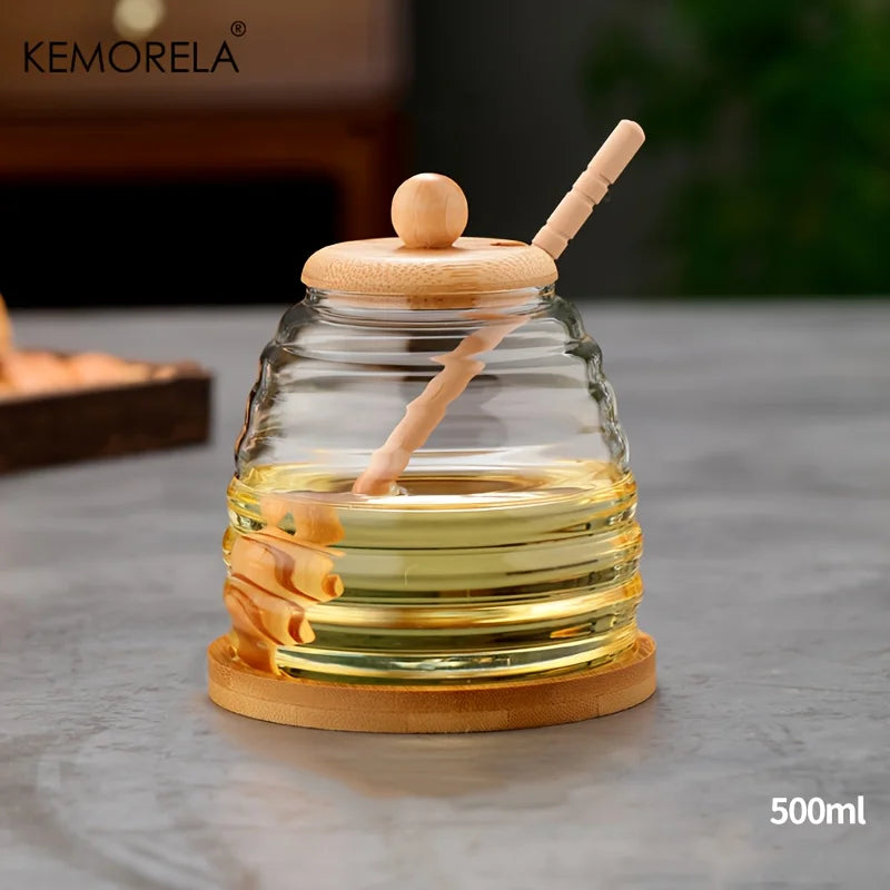 Glass Honey Jar with Bamboo Lid & Dipper