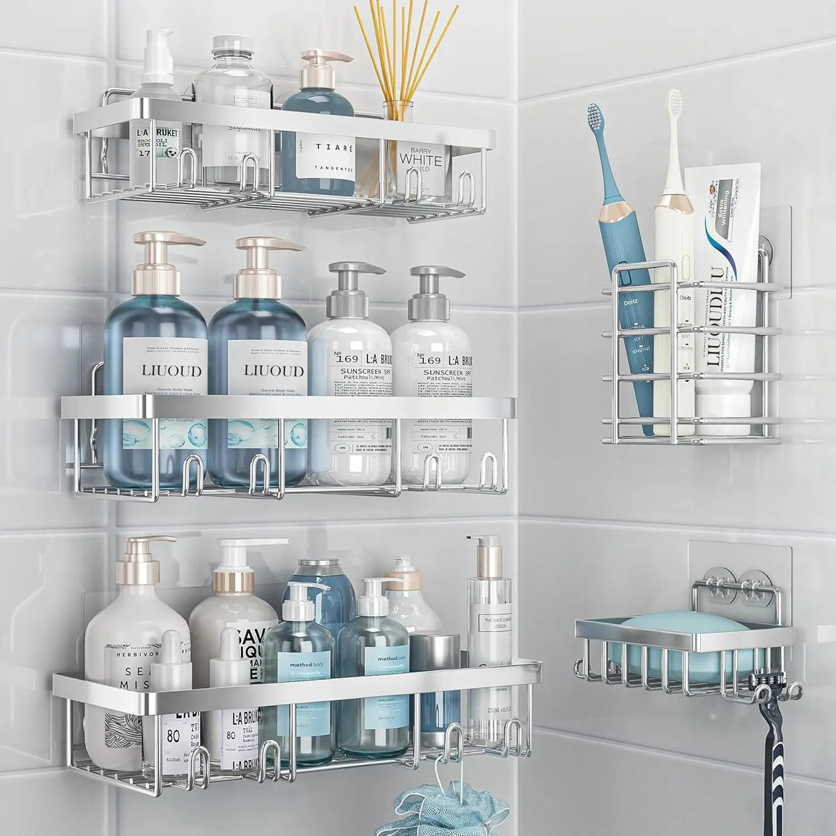 5-Pack Adhesive Shower Caddy Set