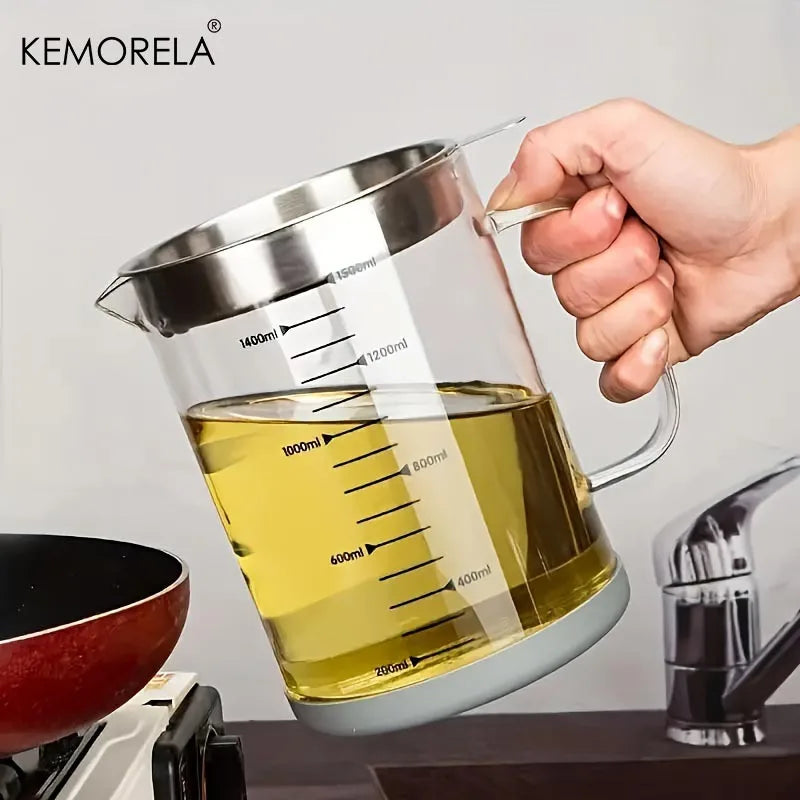 Large Glass Measuring Pitcher with Scale & Stainless Steel Lid (500ml–1.5L)