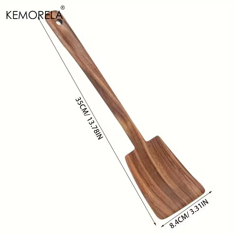 Solid Walnut Wood Spatula — Wide Turner for Wok & Frying Pan (2 Sizes)