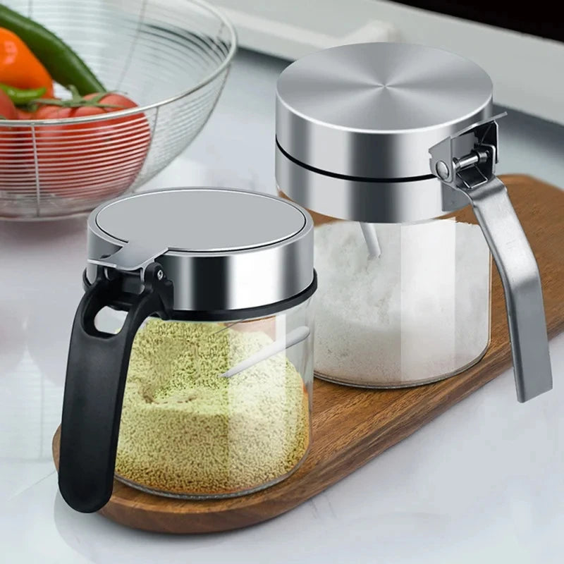 Glass Condiment Jar with Flip Lid & Spoon