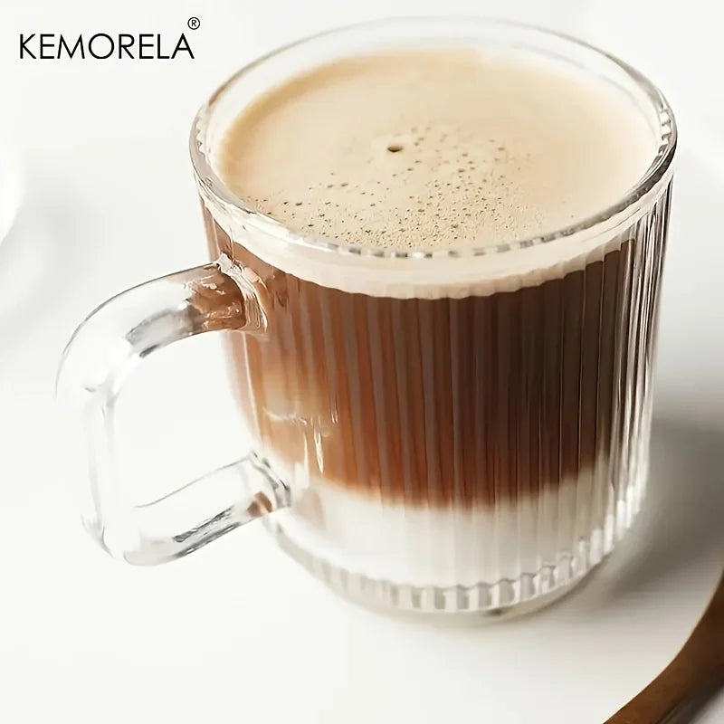 Vertical Ribbed Glass Coffee Mug with Square Handle (350/450ml)