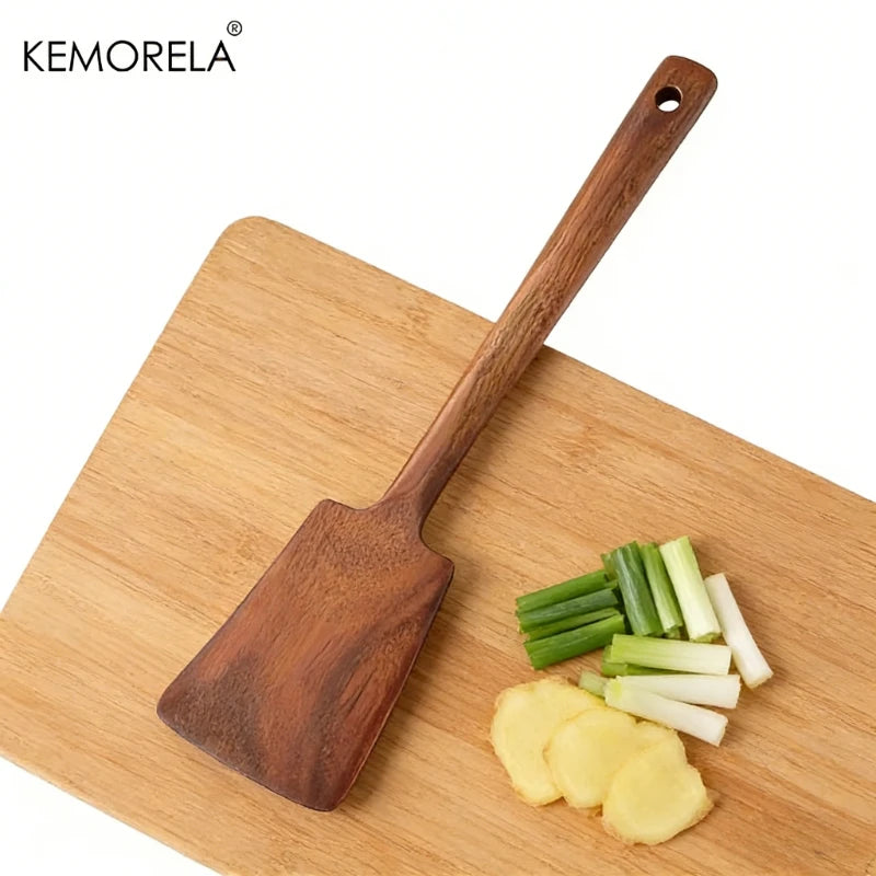 Solid Walnut Wood Spatula — Wide Turner for Wok & Frying Pan (2 Sizes)